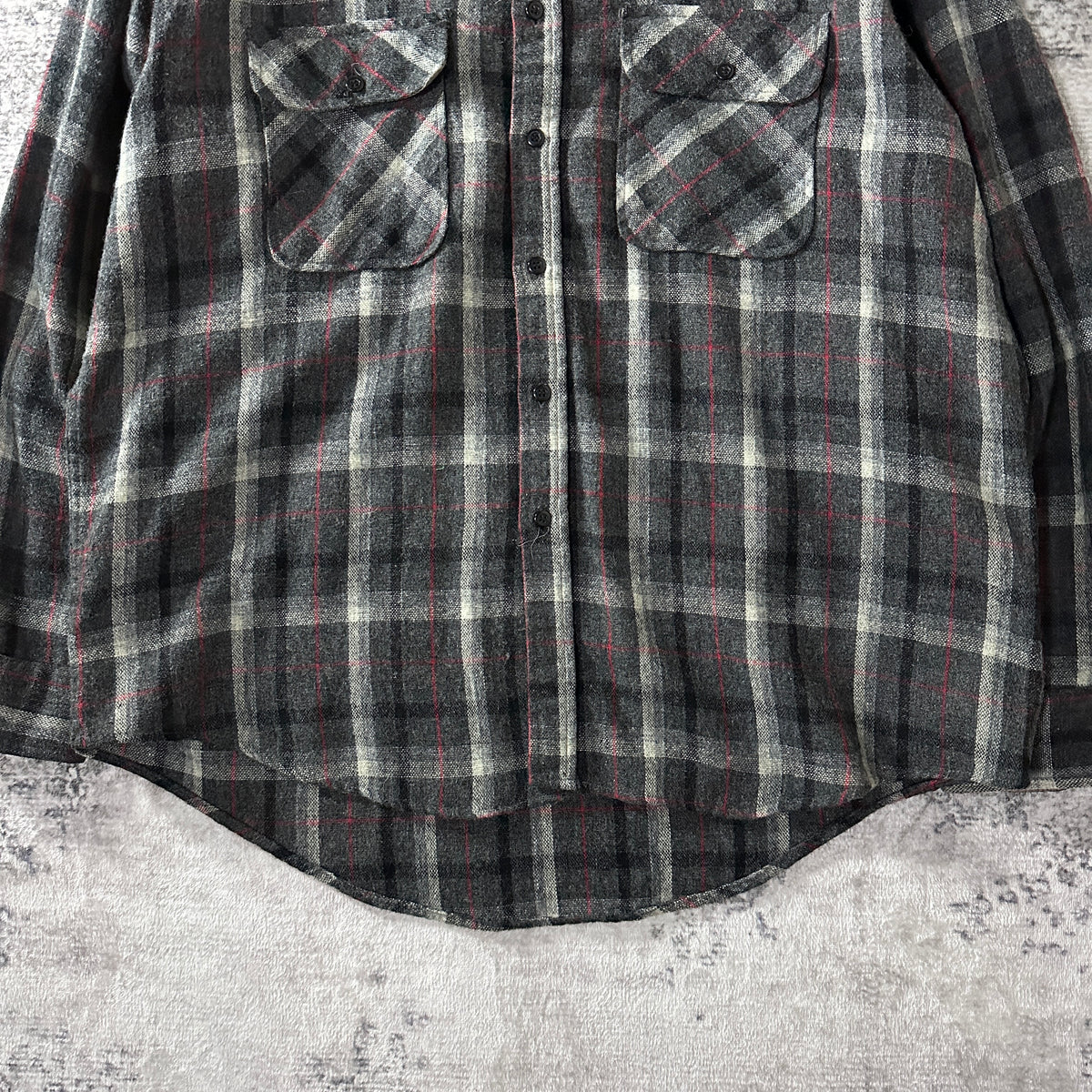 Fieldmaster Gray Check Wool Blend Heavy Flannel Shirt Size XL Tall