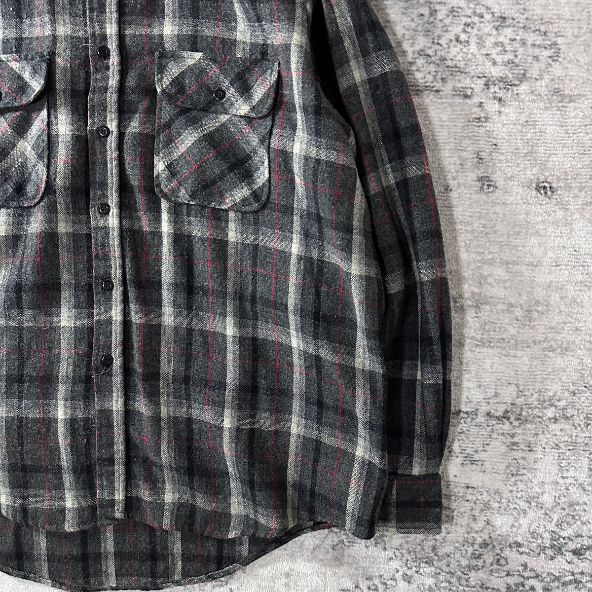 Fieldmaster Gray Check Wool Blend Heavy Flannel Shirt Size XL Tall