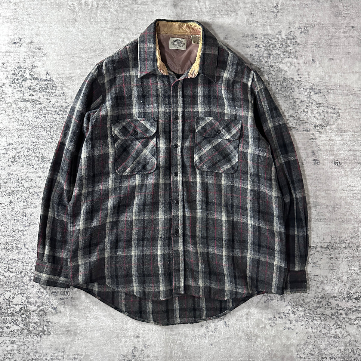 Fieldmaster Gray Check Wool Blend Heavy Flannel Shirt Size XL Tall