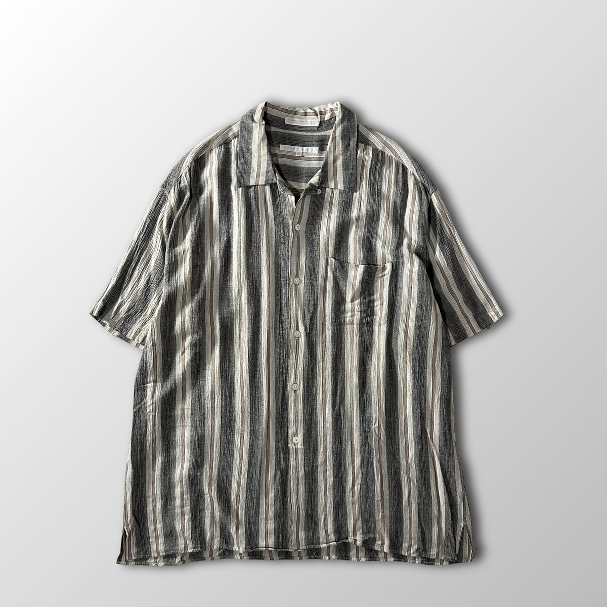 Perry Ellis Gray Stripe Rayon Linen Open Collar Short Sleeve Shirt Size XL