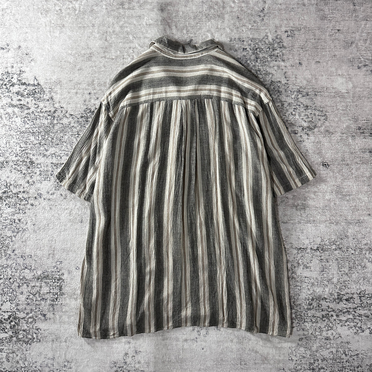 Perry Ellis Gray Stripe Rayon Linen Open Collar Short Sleeve Shirt Size XL