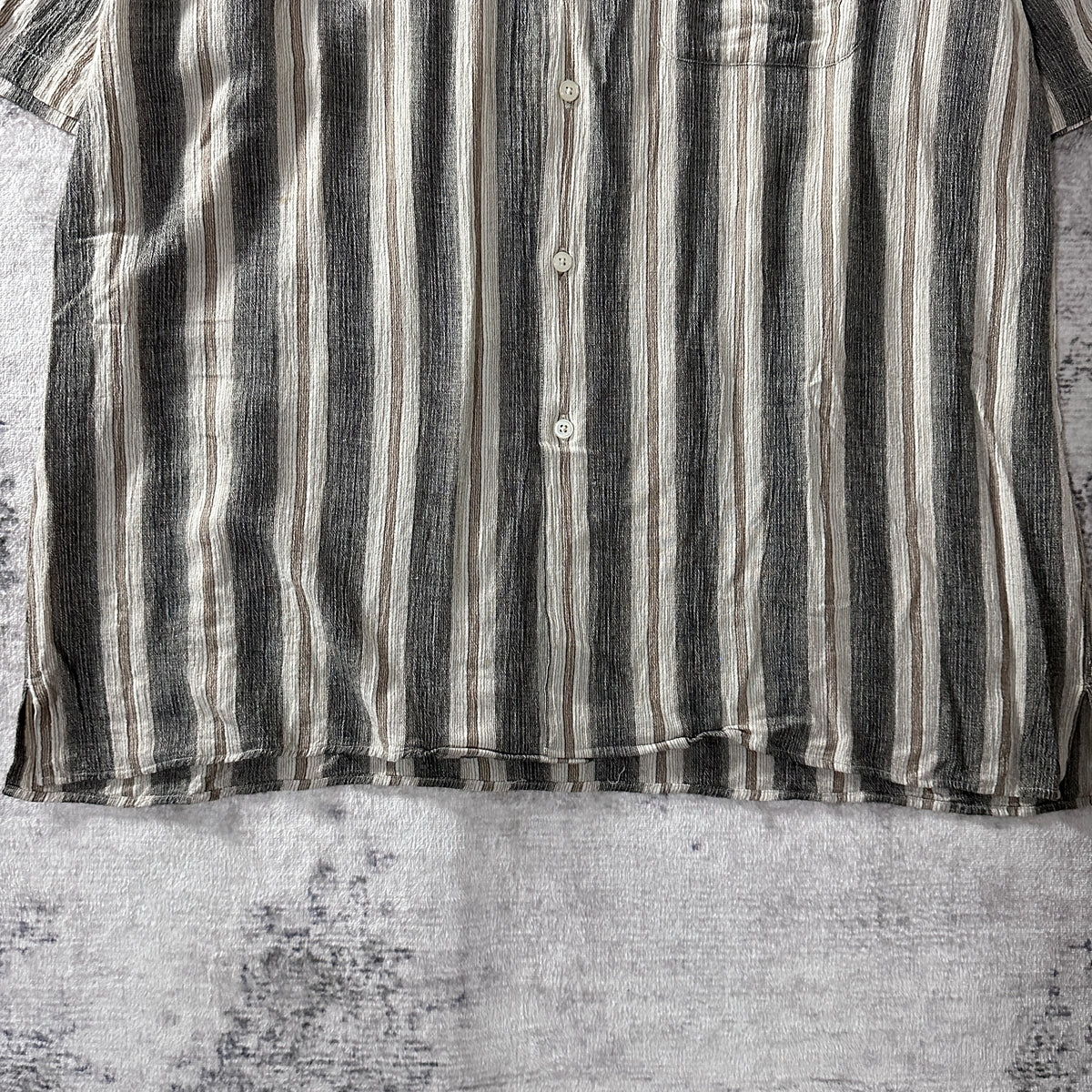 Perry Ellis Gray Stripe Rayon Linen Open Collar Short Sleeve Shirt Size XL