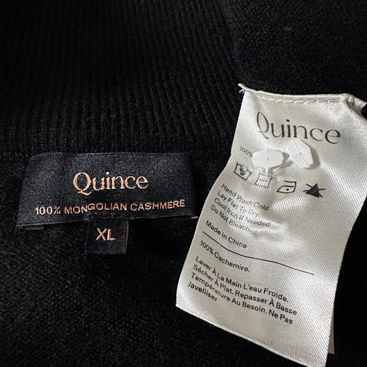 Quince Black 100% Cashmere Full Zip Sweater Size XL