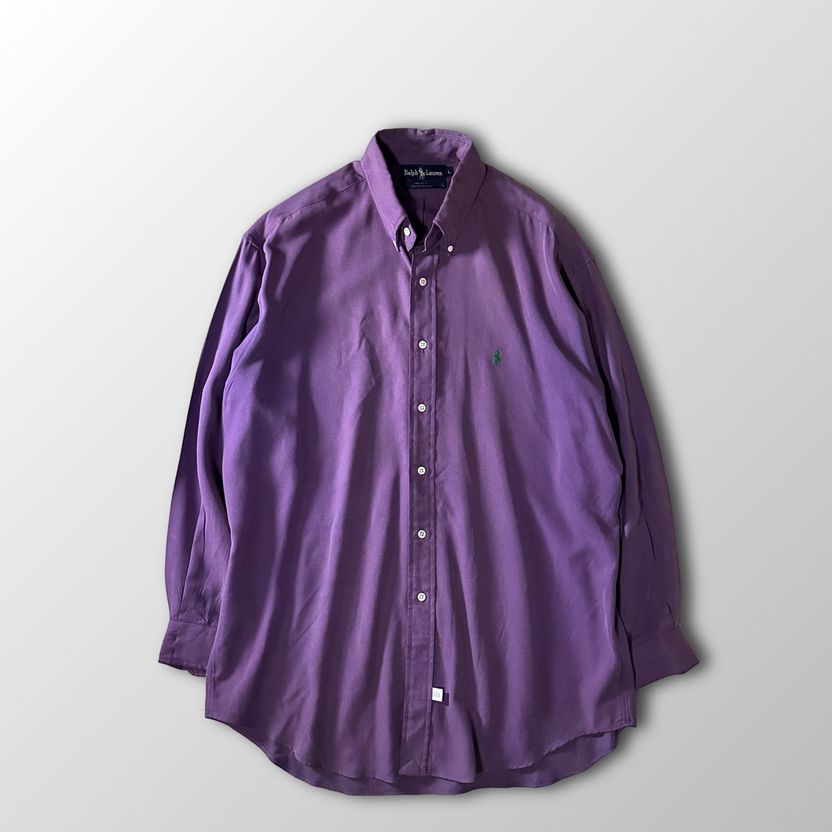 Ralph Lauren Purple 100% Silk Button Down Shirt Made in USA Size L