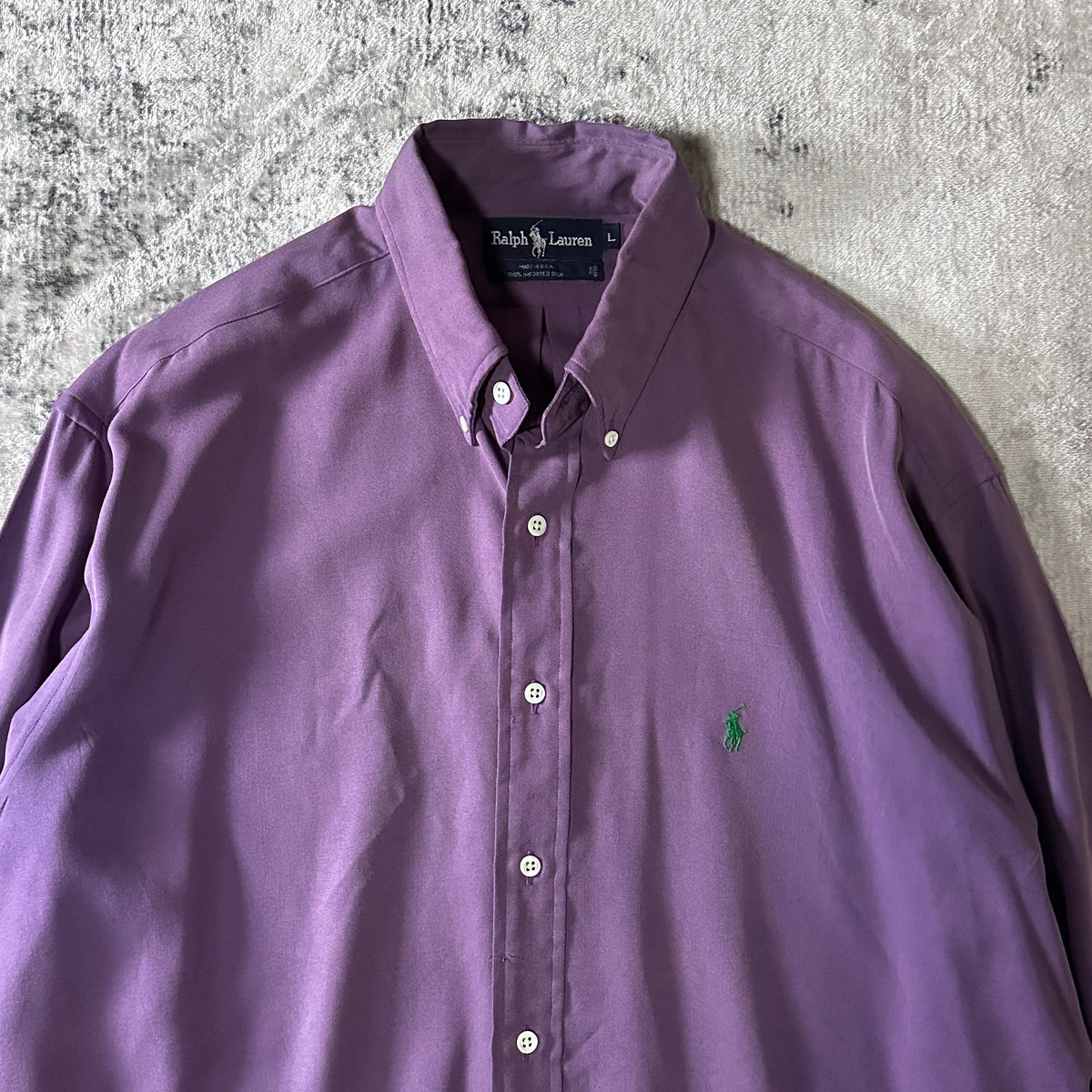 Ralph Lauren Purple 100% Silk Button Down Shirt Made in USA Size L