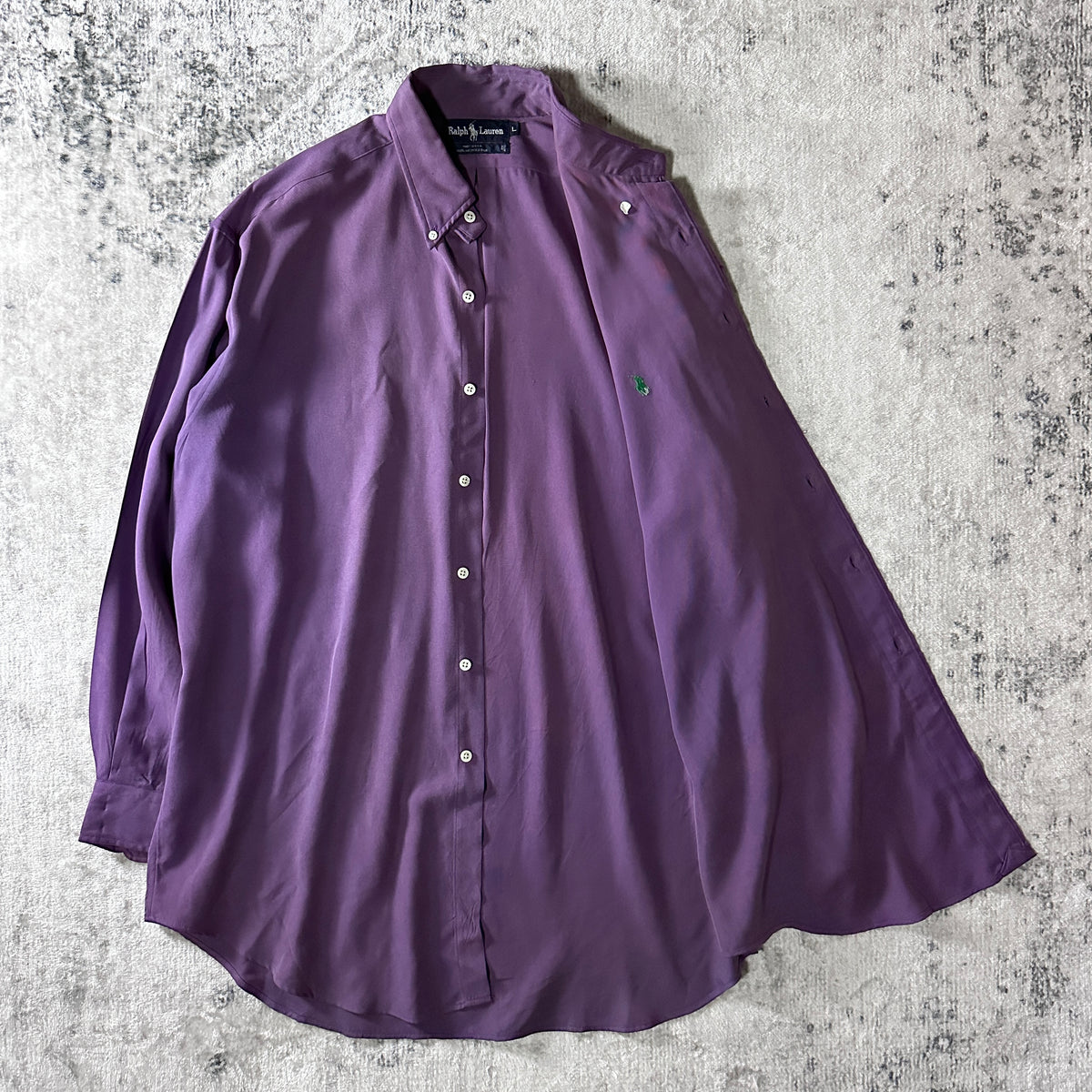 Ralph Lauren Purple 100% Silk Button Down Shirt Made in USA Size L
