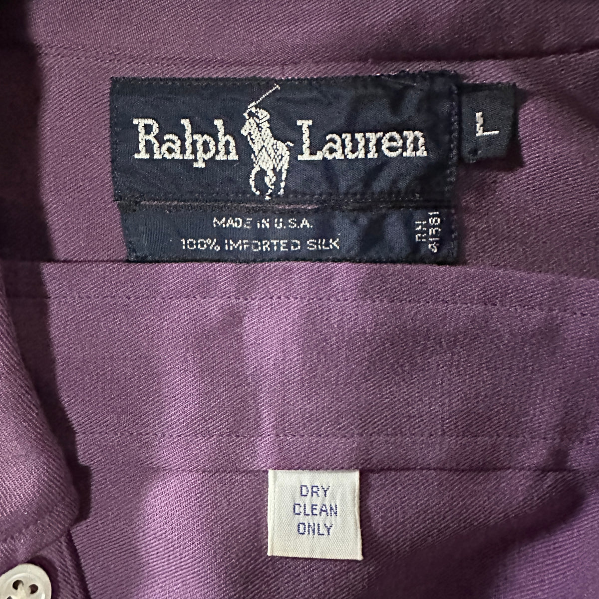 Ralph Lauren Purple 100% Silk Button Down Shirt Made in USA Size L