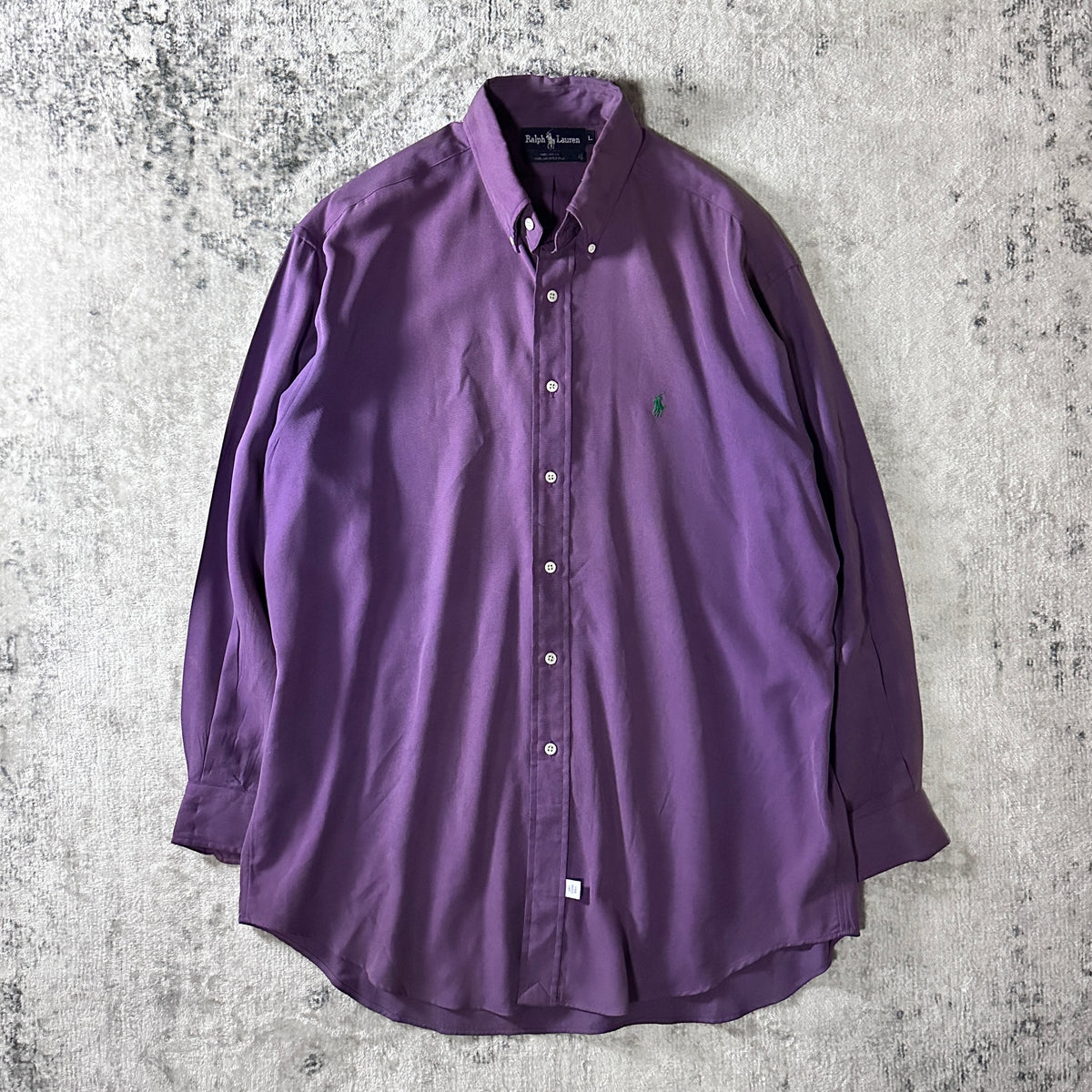 Ralph Lauren Purple 100% Silk Button Down Shirt Made in USA Size L