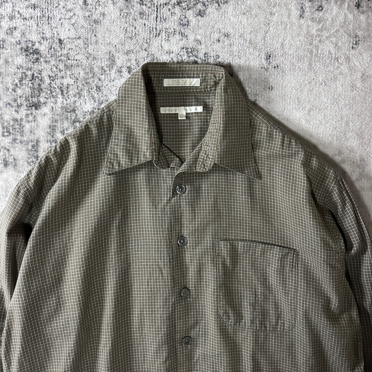 Perry Ellis Khaki Check Cotton Wool Long Sleeve Shirt Size XL