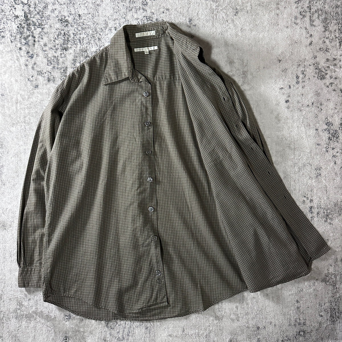 Perry Ellis Khaki Check Cotton Wool Long Sleeve Shirt Size XL