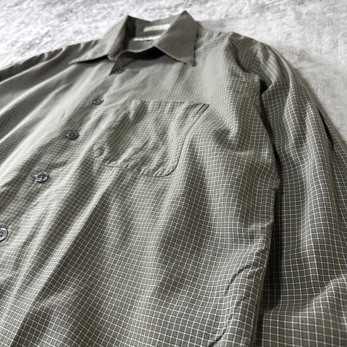 Perry Ellis Khaki Check Cotton Wool Long Sleeve Shirt Size XL