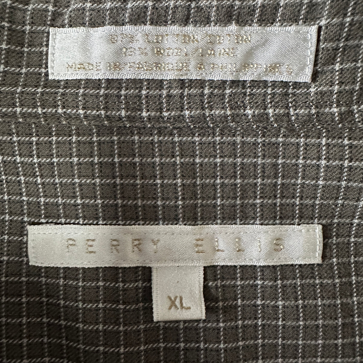 Perry Ellis Khaki Check Cotton Wool Long Sleeve Shirt Size XL