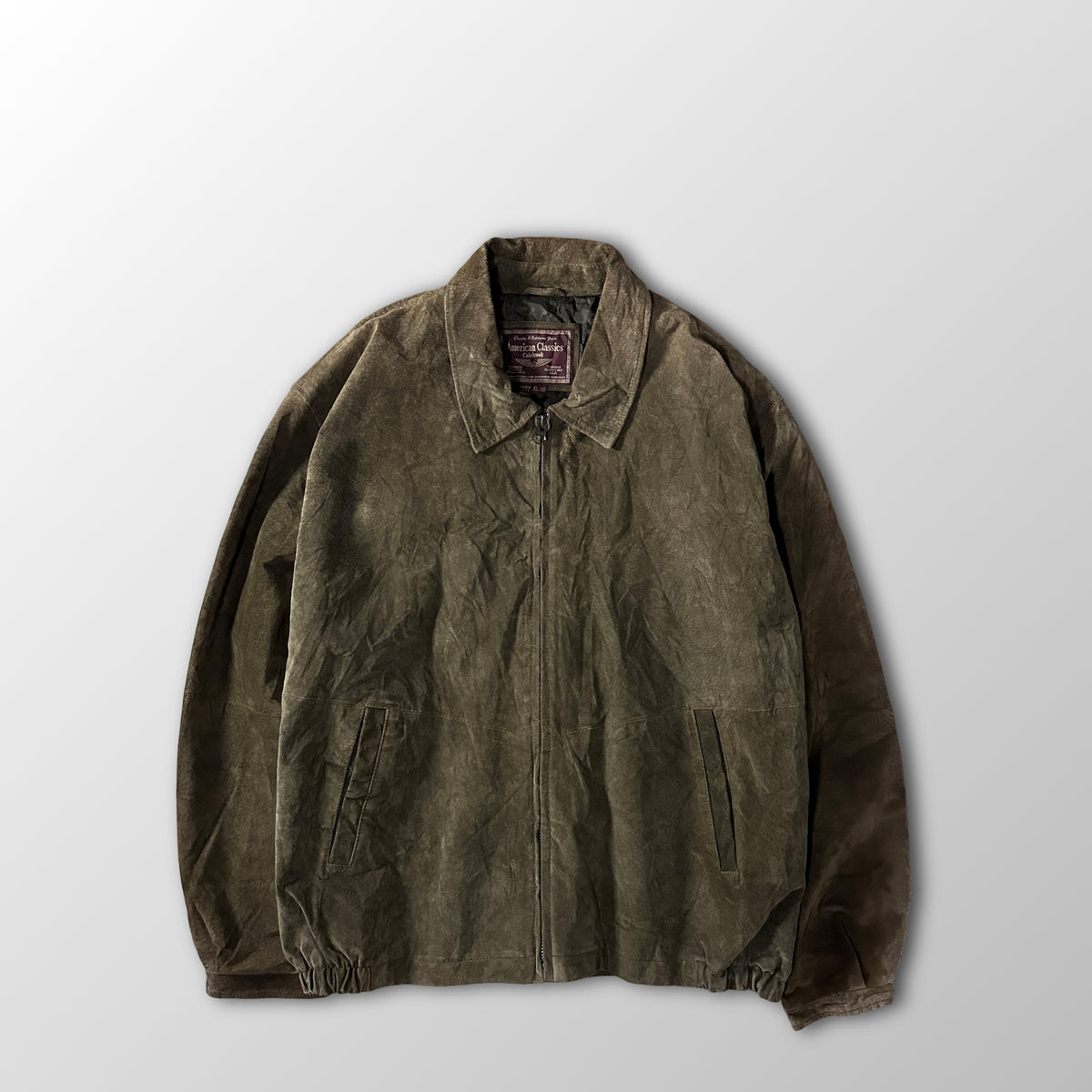American Classics Colebrook Khaki Suede Leather Zip Blouson Size XL