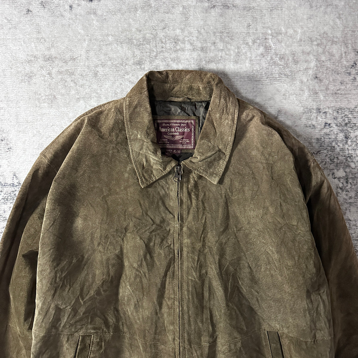 American Classics Colebrook Khaki Suede Leather Zip Blouson Size XL