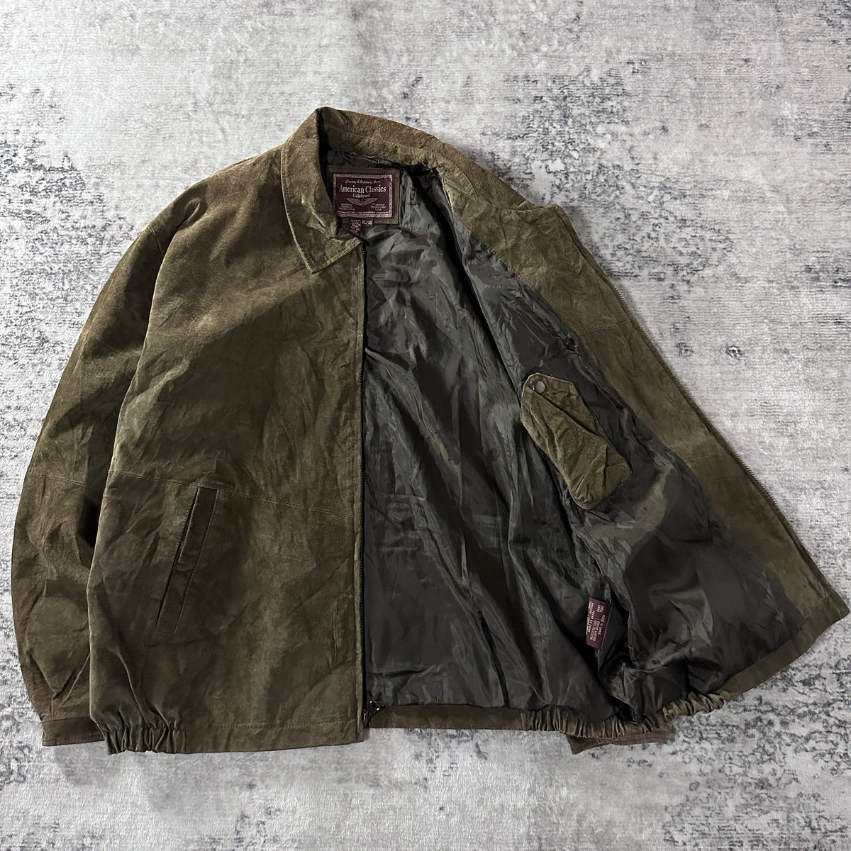American Classics Colebrook Khaki Suede Leather Zip Blouson Size XL