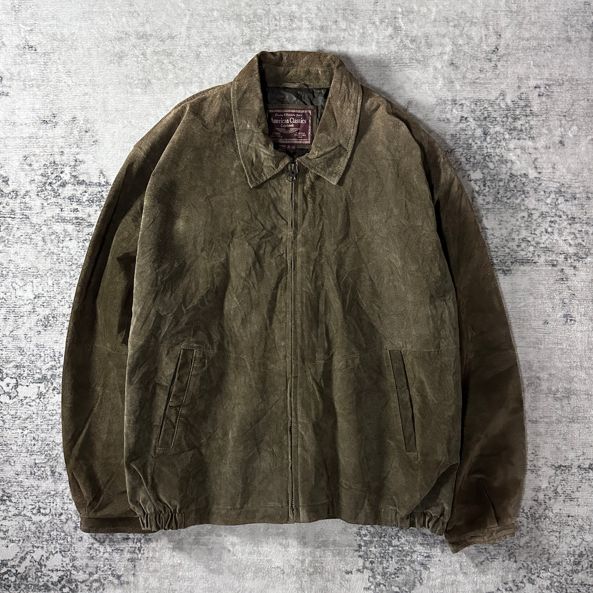 American Classics Colebrook Khaki Suede Leather Zip Blouson Size XL