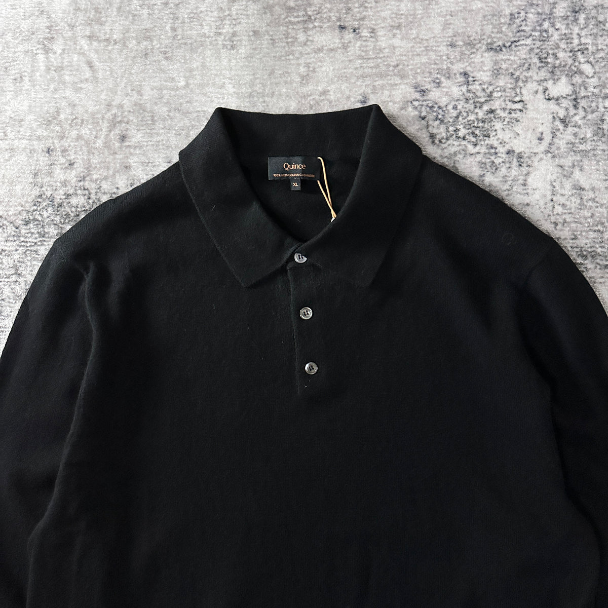 Quince Black 100% Cashmere Knit Polo Sweater Size XL