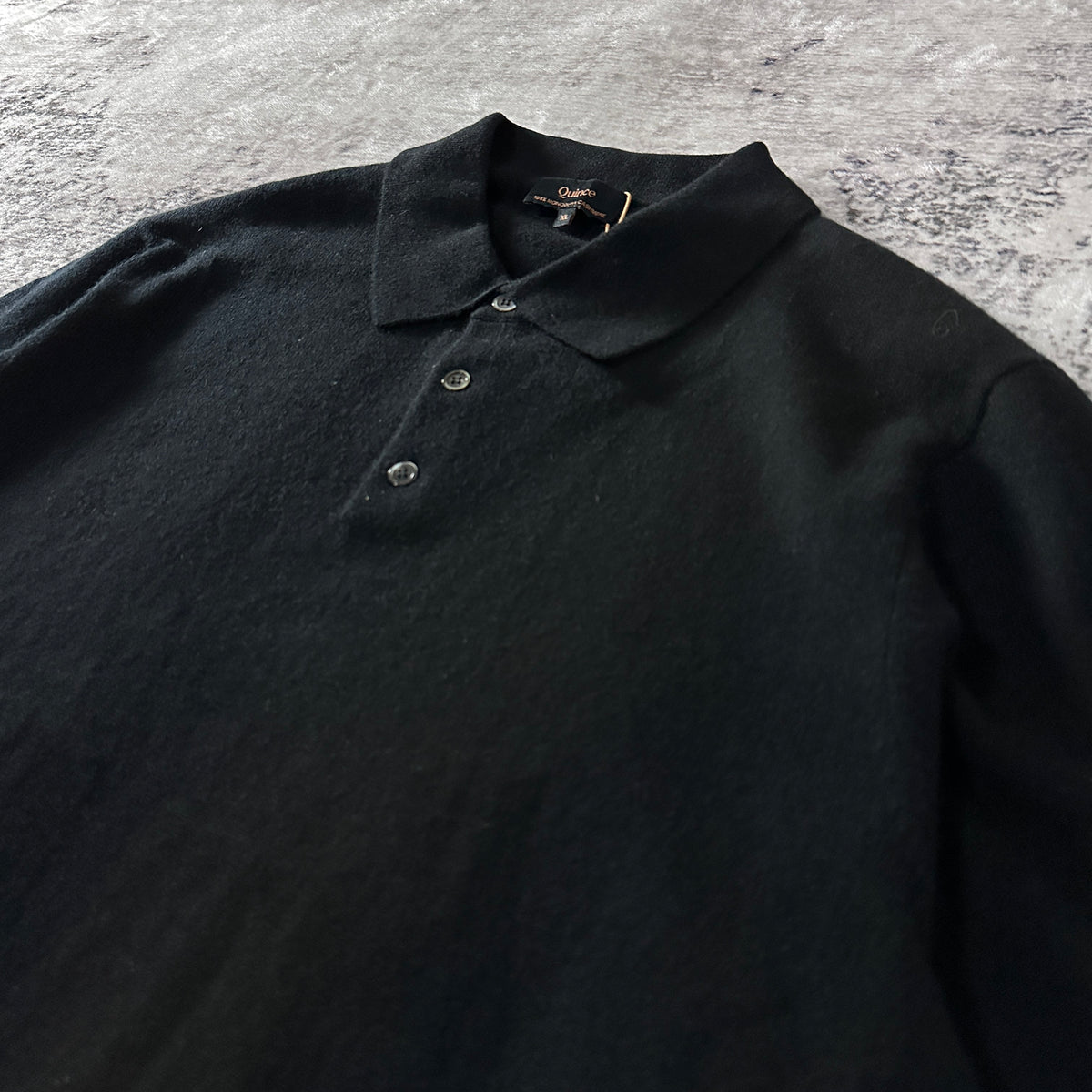 Quince Black 100% Cashmere Knit Polo Sweater Size XL