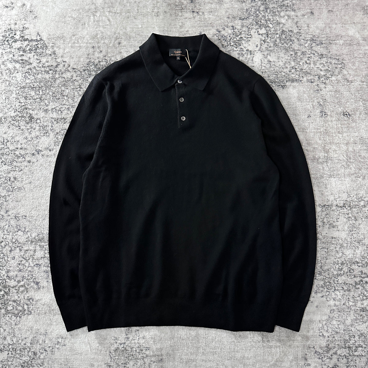Quince Black 100% Cashmere Knit Polo Sweater Size XL