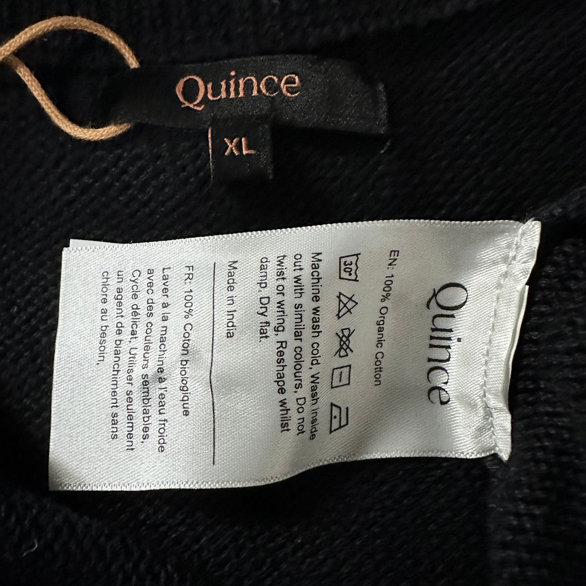 Quince Black Organic Cotton Quarter Zip Sweater Size XL