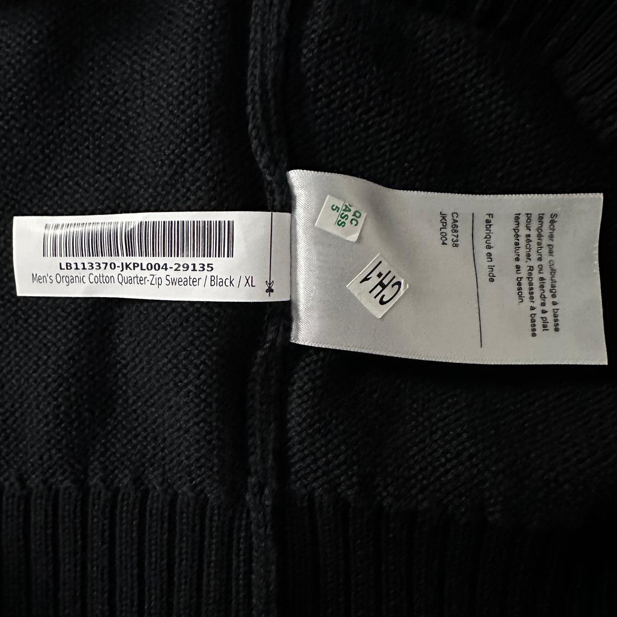 Quince Black Organic Cotton Quarter Zip Sweater Size XL