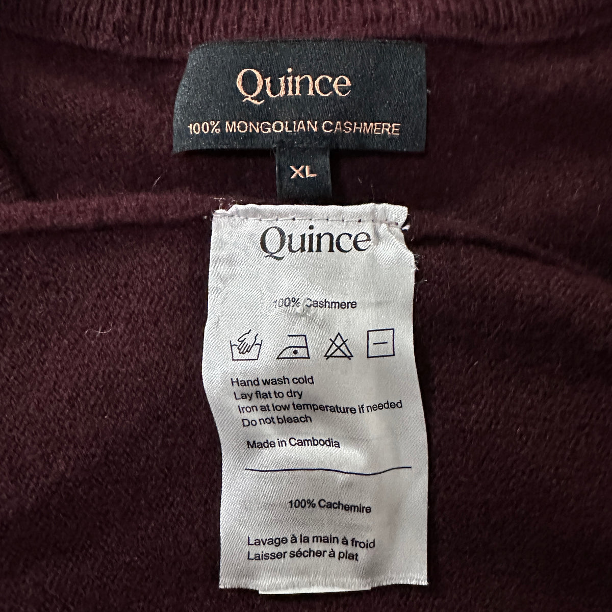 Quince Burgundy 100% Cashmere Crewneck Sweater Size XL