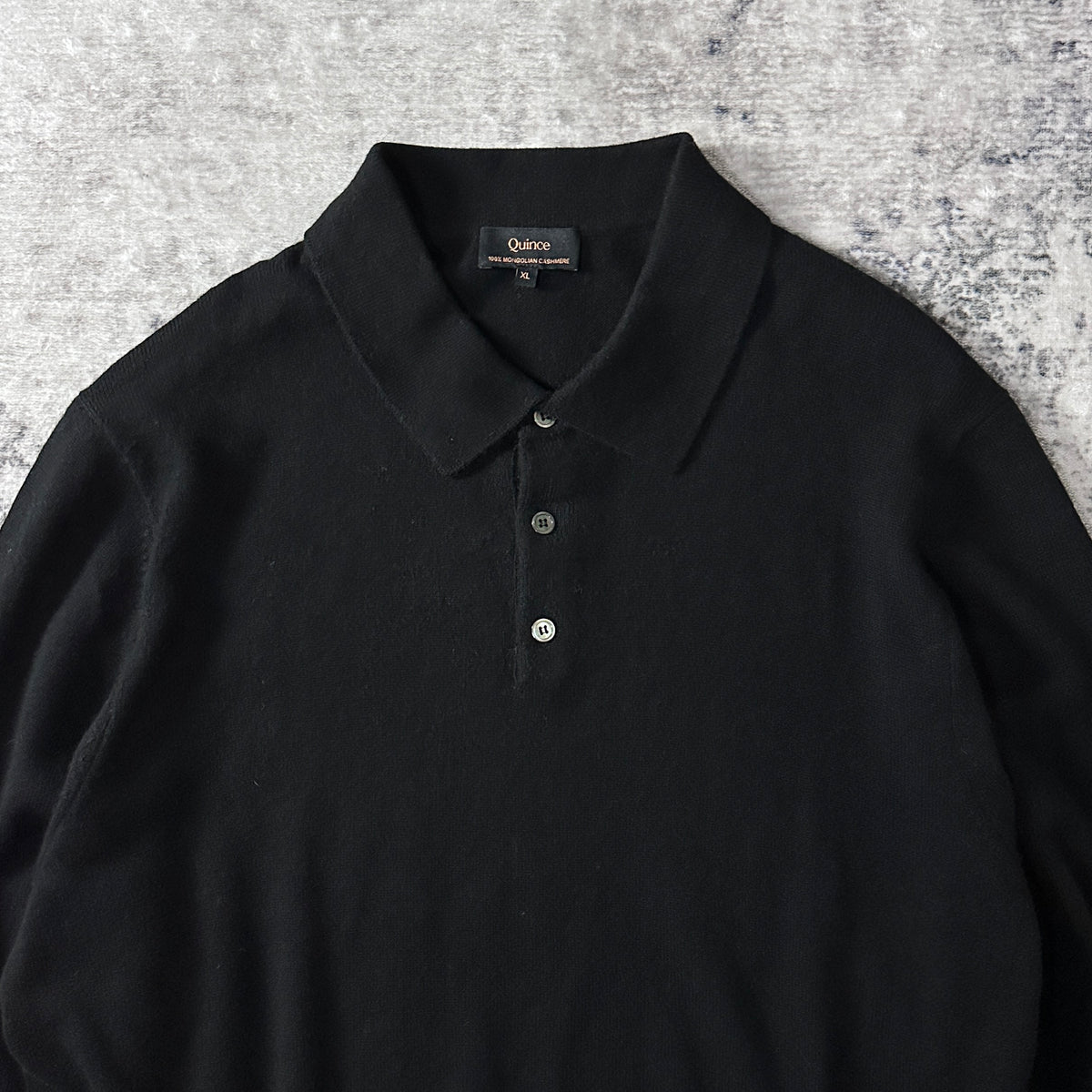 Quince Black 100% Cashmere Knit Polo Sweater Size XL
