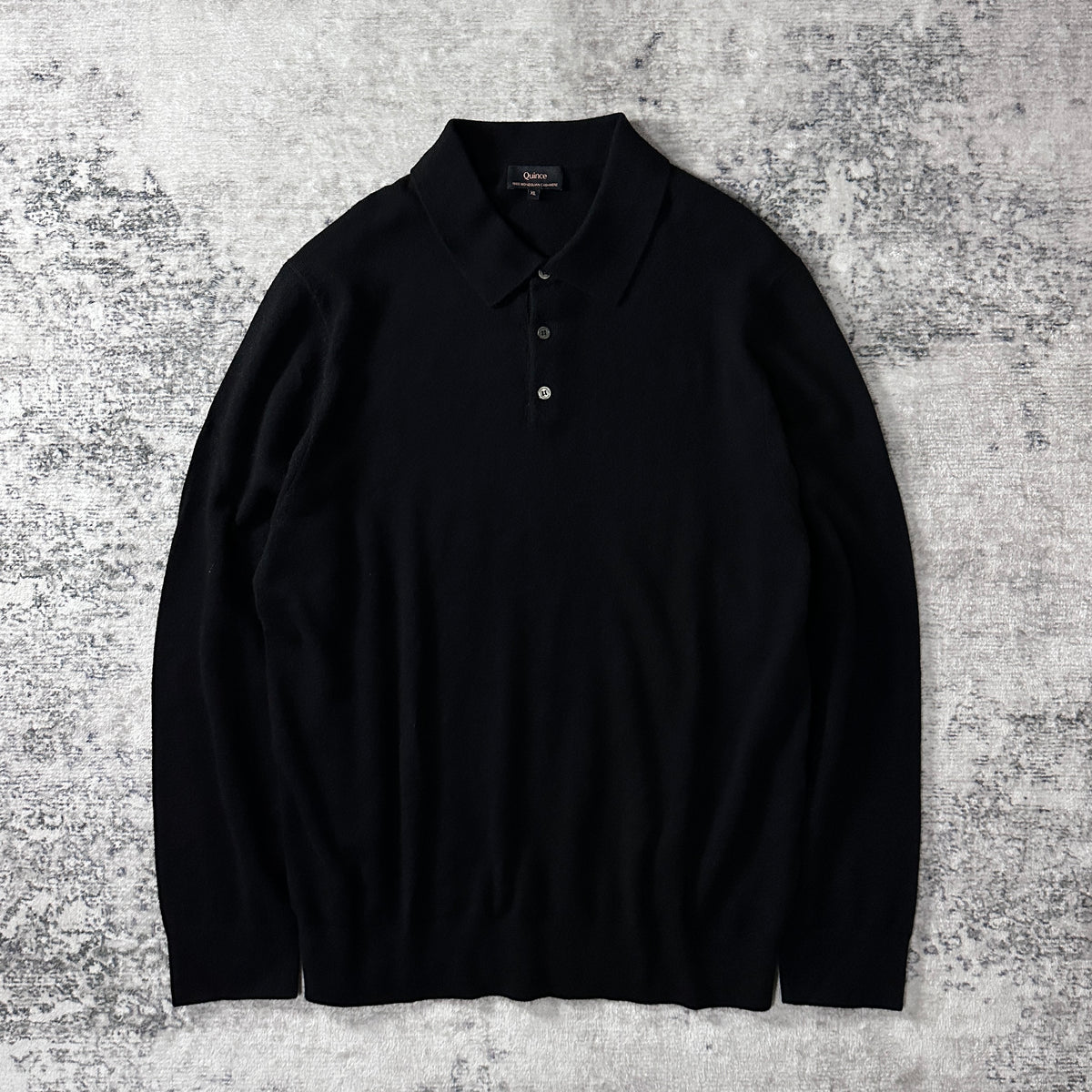 Quince Black 100% Cashmere Knit Polo Sweater Size XL
