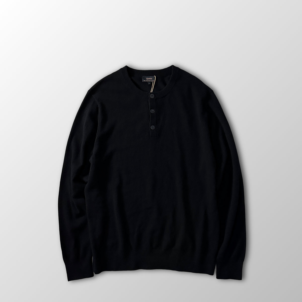 Quince Black 100% Cashmere Henley Sweater Size L
