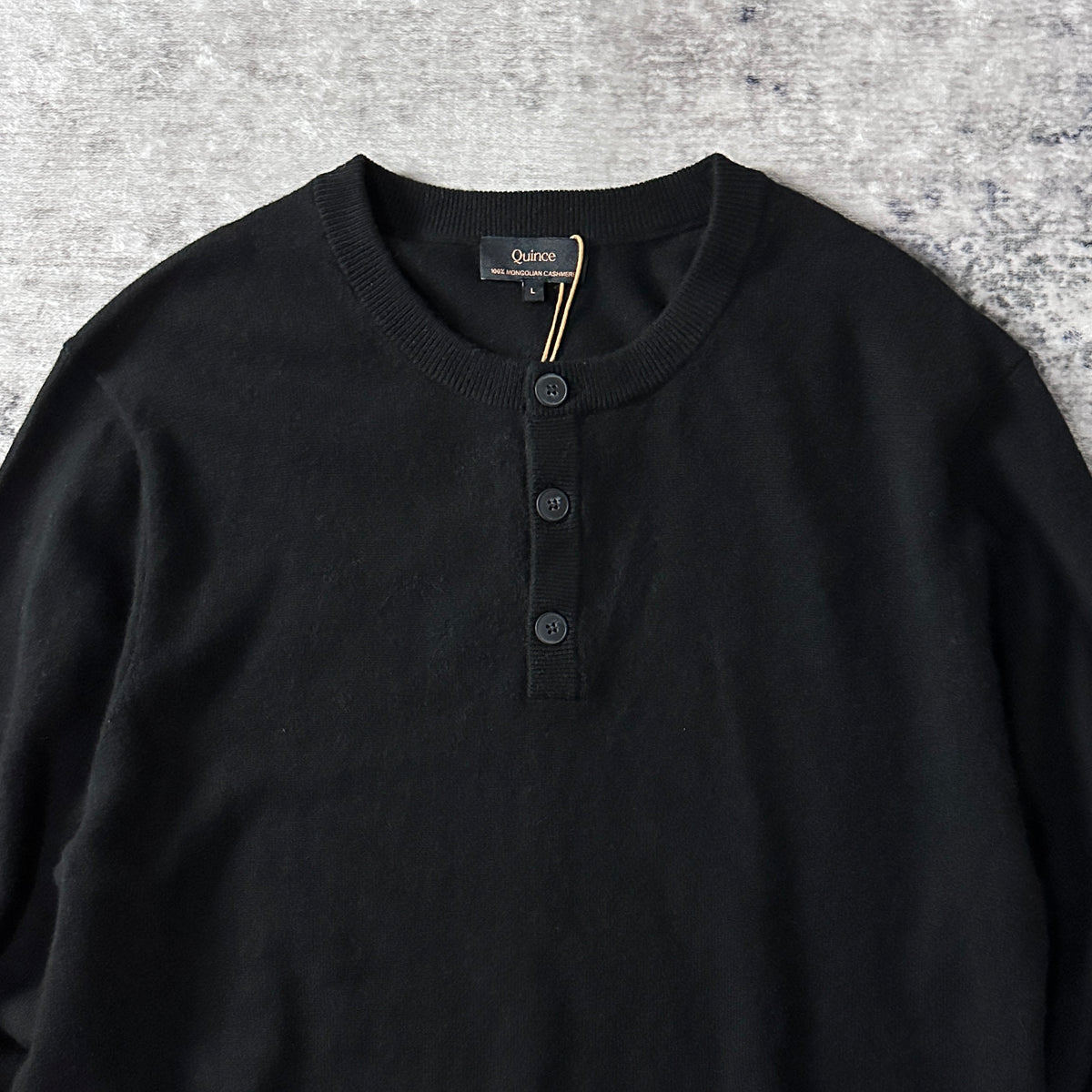 Quince Black 100% Cashmere Henley Sweater Size L