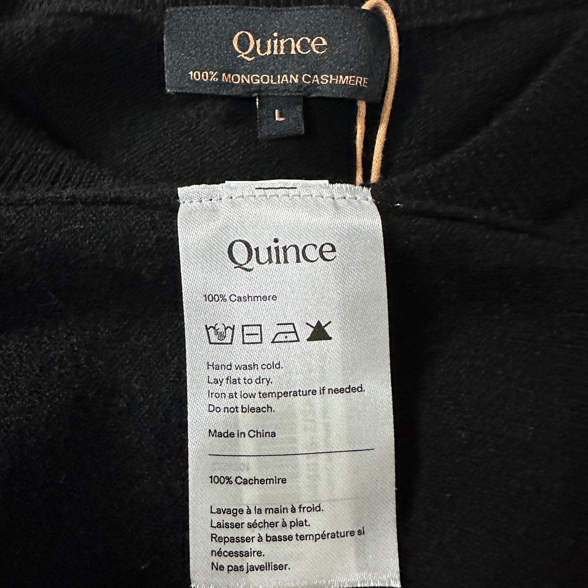 Quince Black 100% Cashmere Henley Sweater Size L