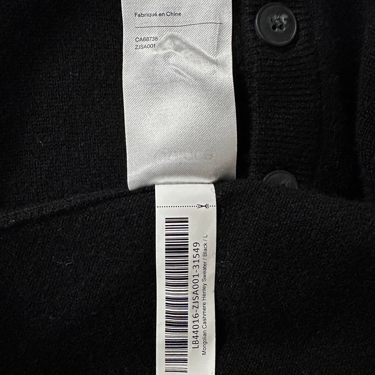 Quince Black 100% Cashmere Henley Sweater Size L
