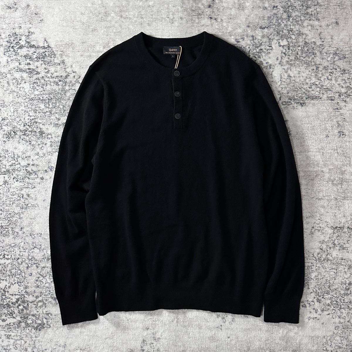 Quince Black 100% Cashmere Henley Sweater Size L
