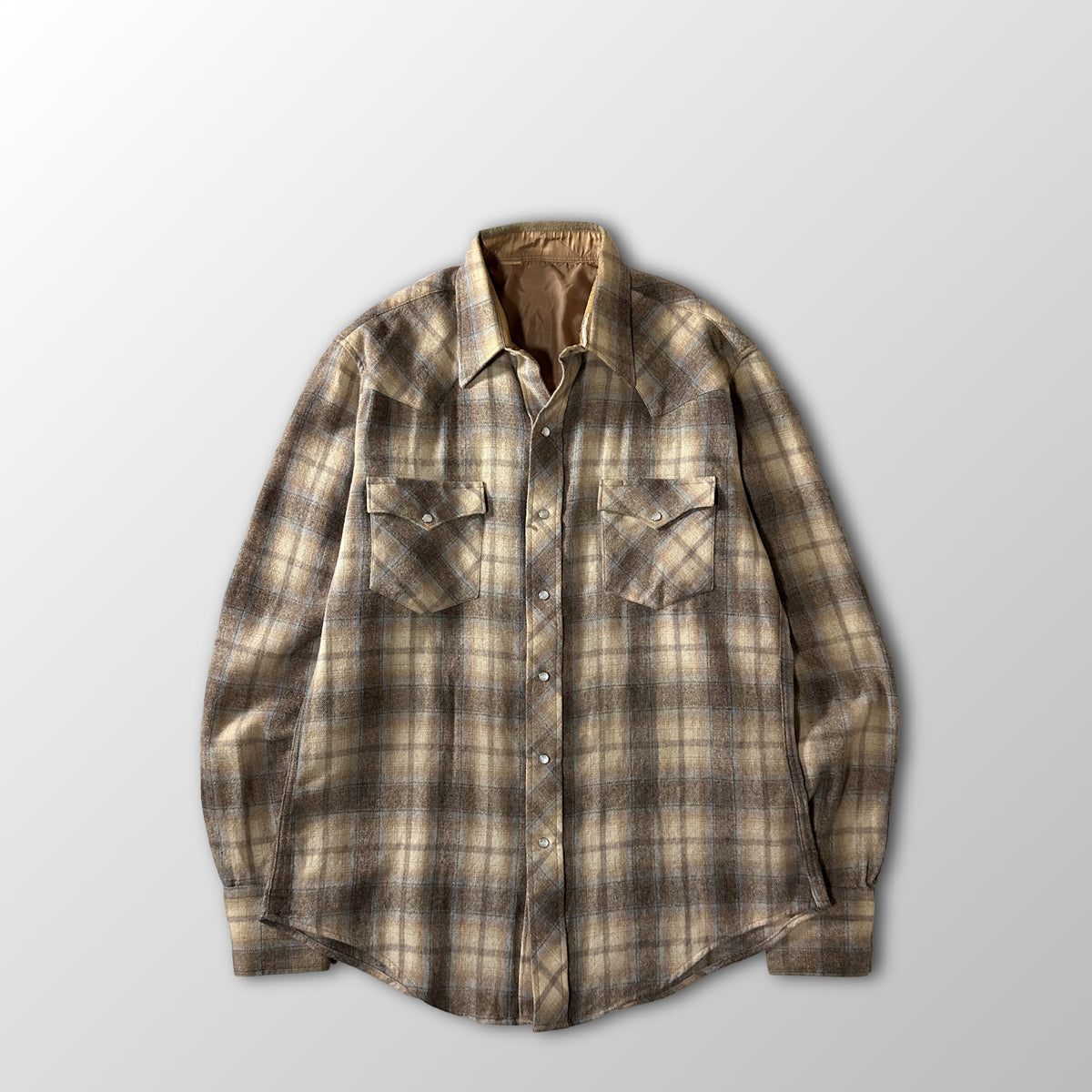 Beige Ombre Check Lined Western Shirt