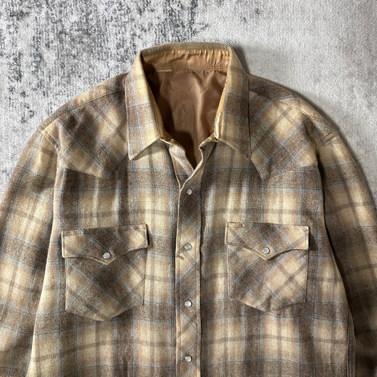 Beige Ombre Check Lined Western Shirt