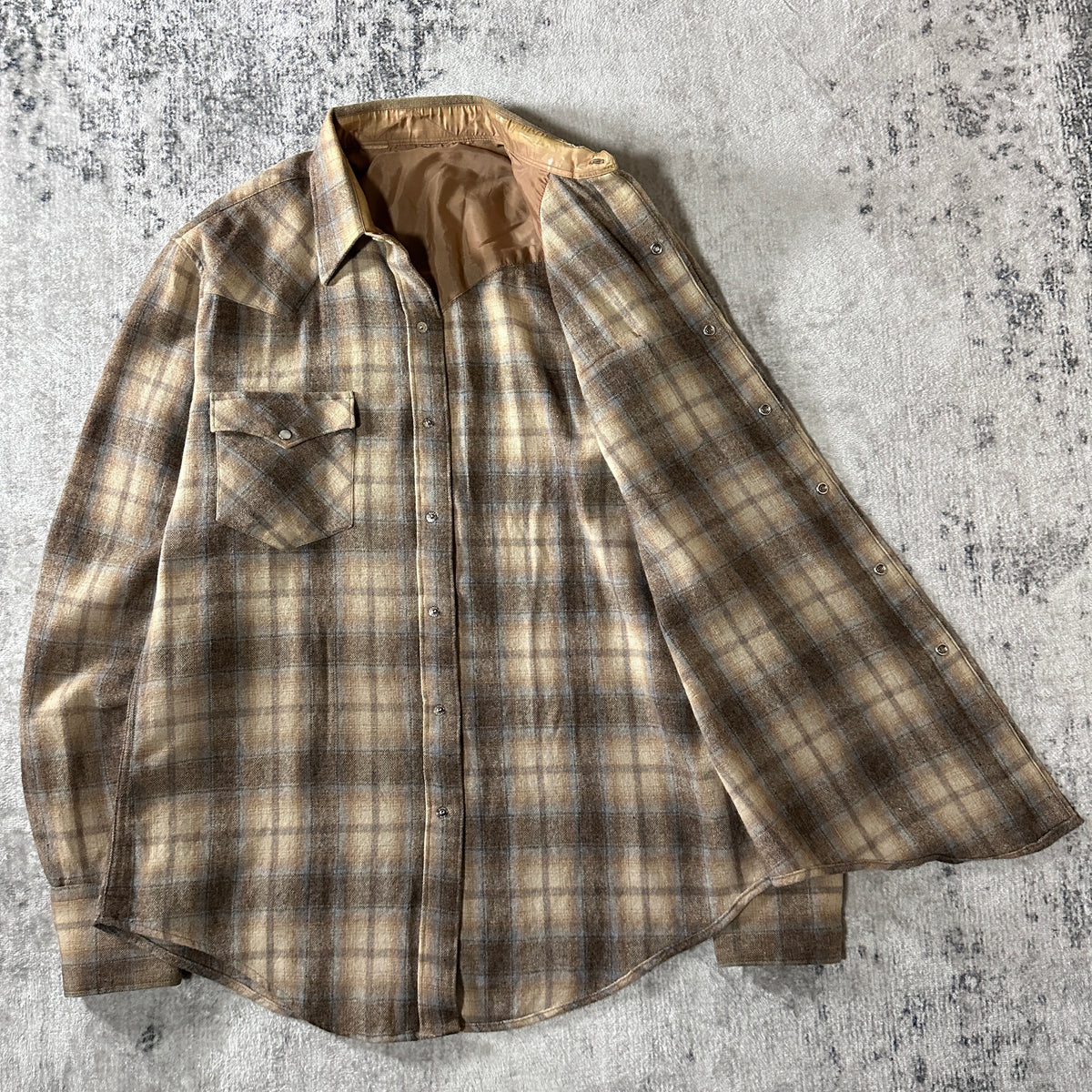 Beige Ombre Check Lined Western Shirt