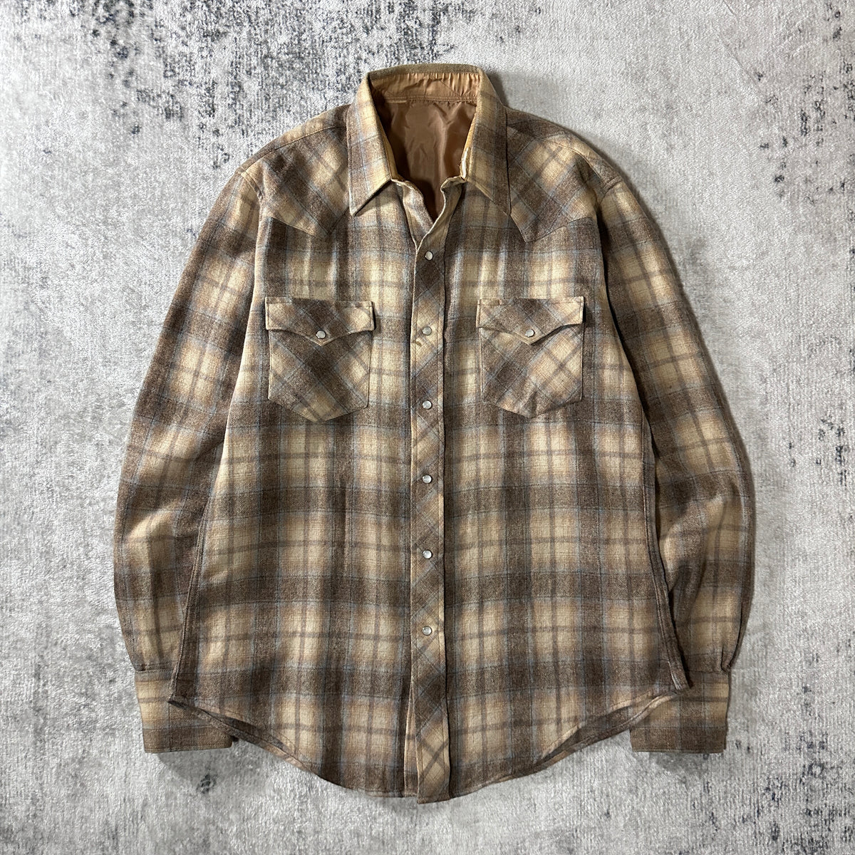 Beige Ombre Check Lined Western Shirt