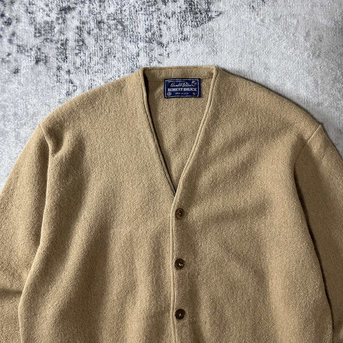 Arnold Palmer by Robert Bruce Beige V-Neck Cardigan Made in USA Size L