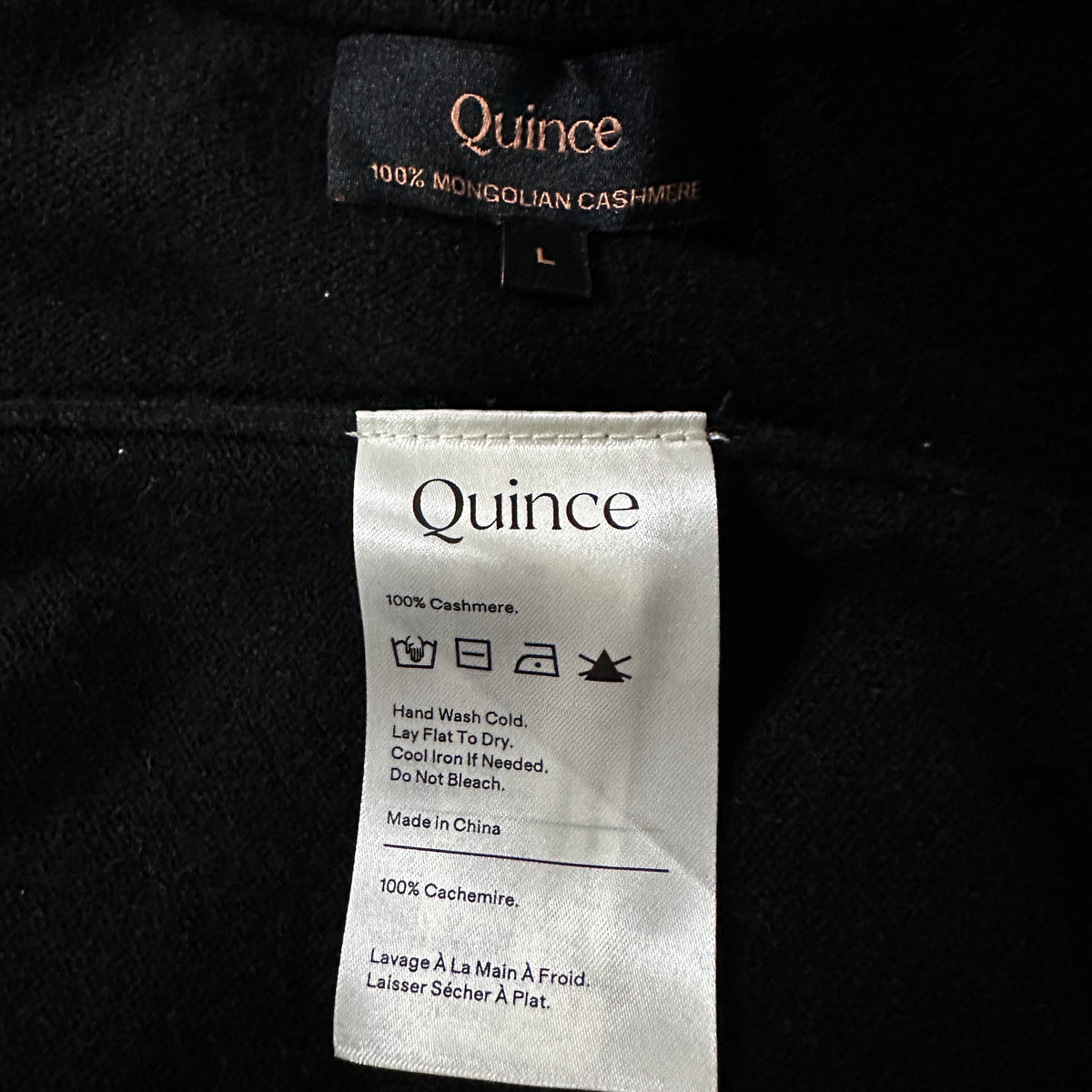 Quince Black 100% Cashmere Full Zip Sweater Size L