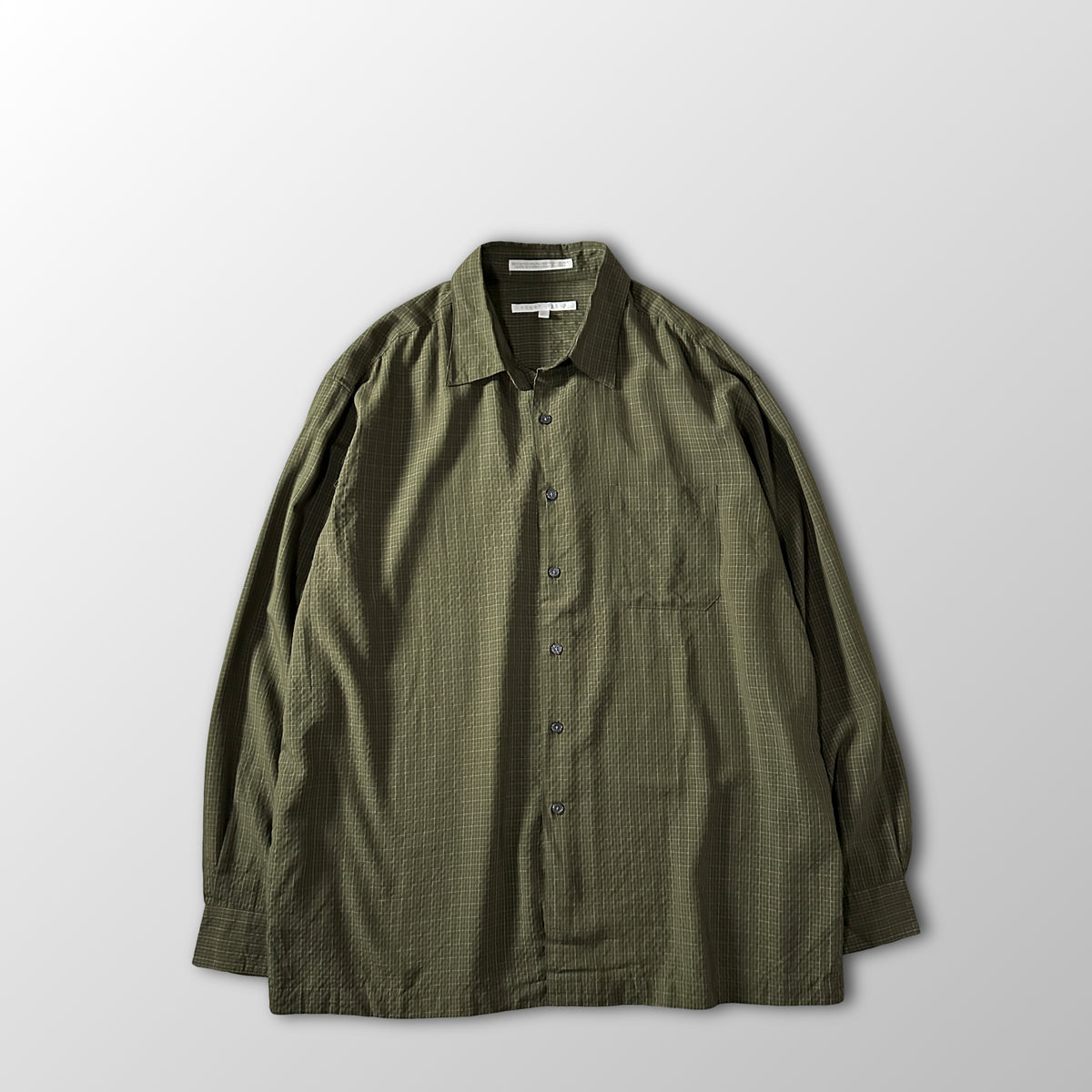 Perry Ellis Khaki Check Rayon Long Sleeve Shirt Size XL
