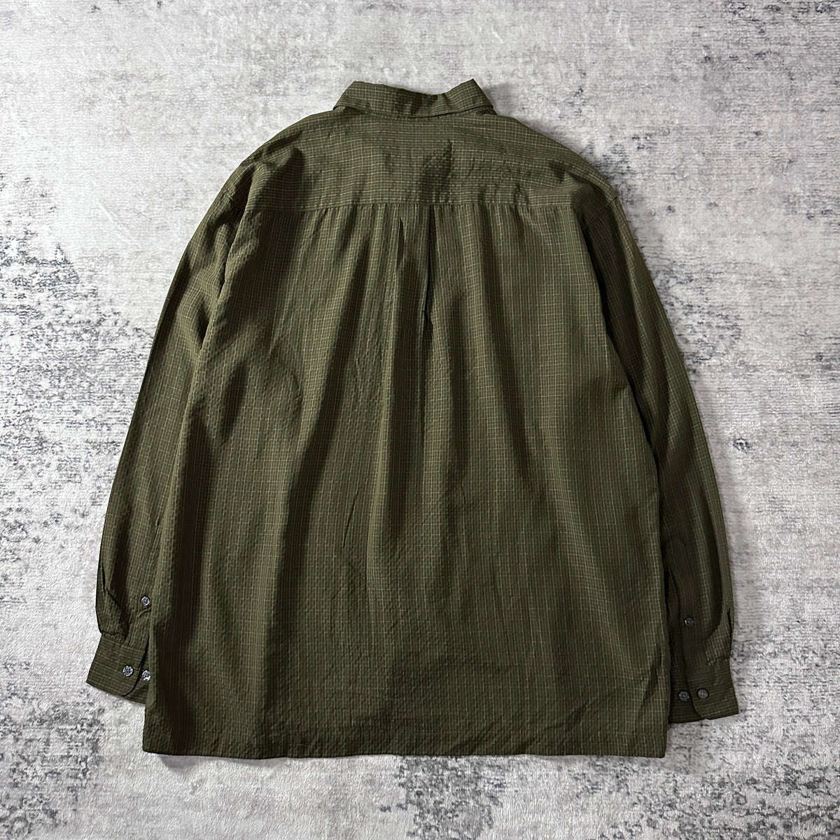 Perry Ellis Khaki Check Rayon Long Sleeve Shirt Size XL