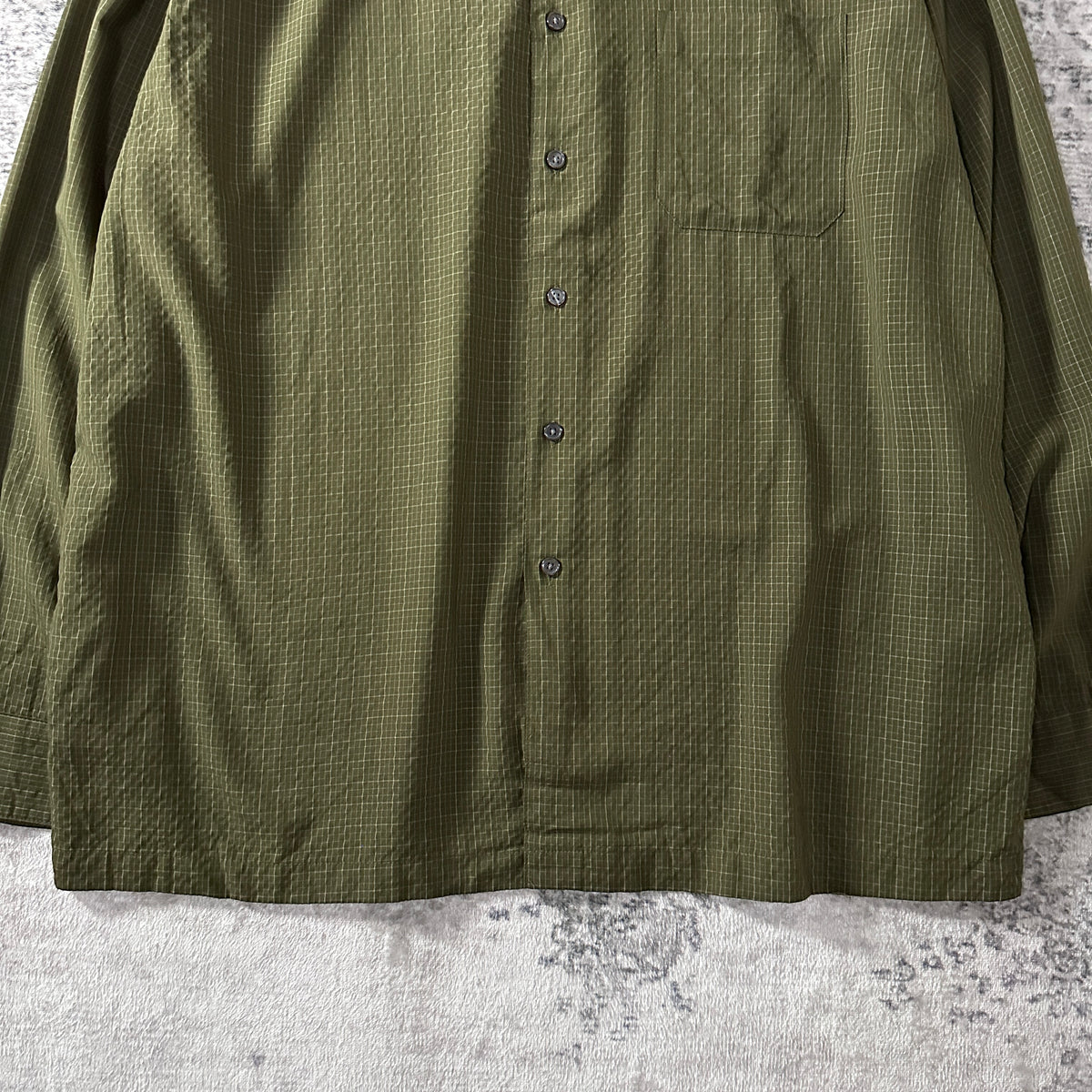 Perry Ellis Khaki Check Rayon Long Sleeve Shirt Size XL
