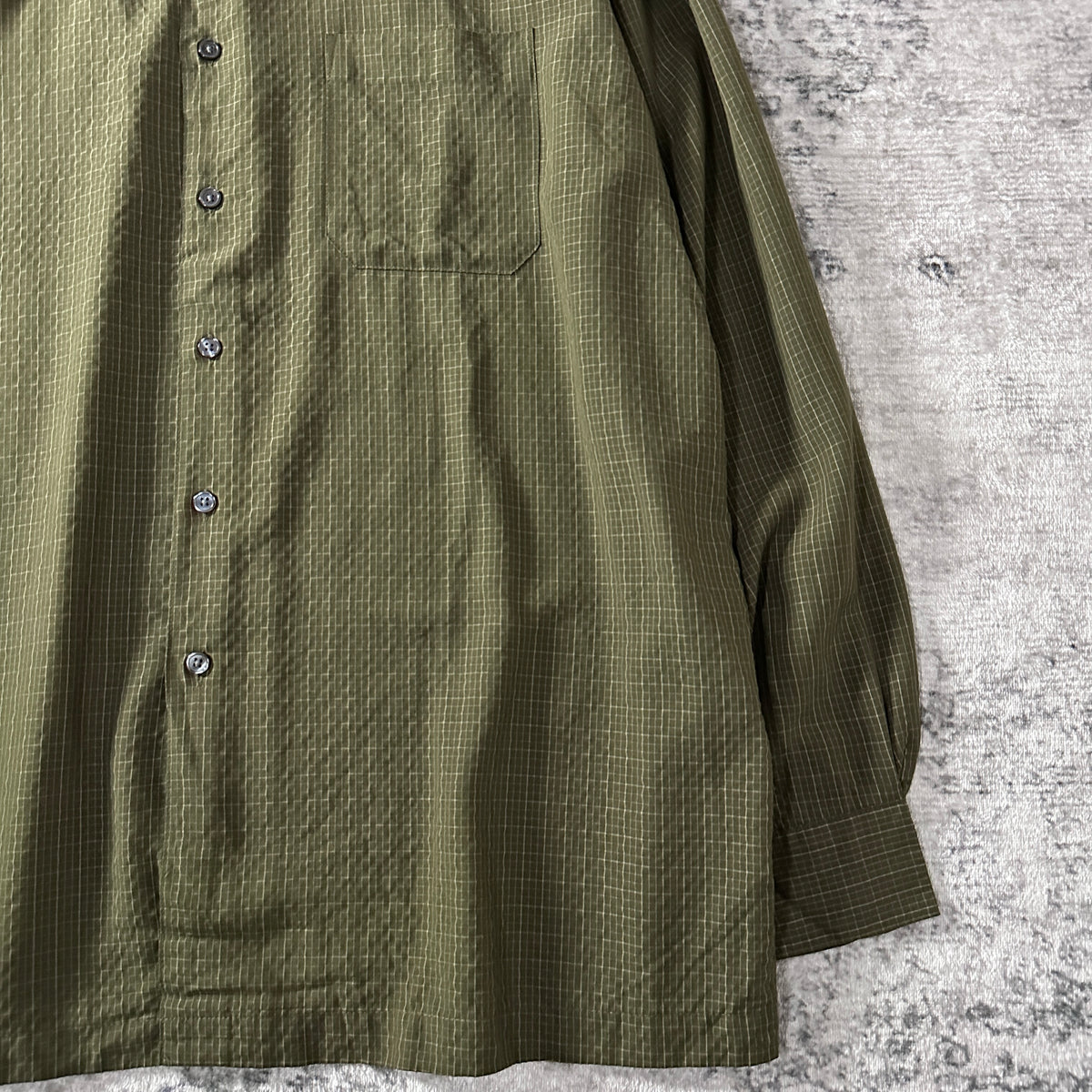 Perry Ellis Khaki Check Rayon Long Sleeve Shirt Size XL