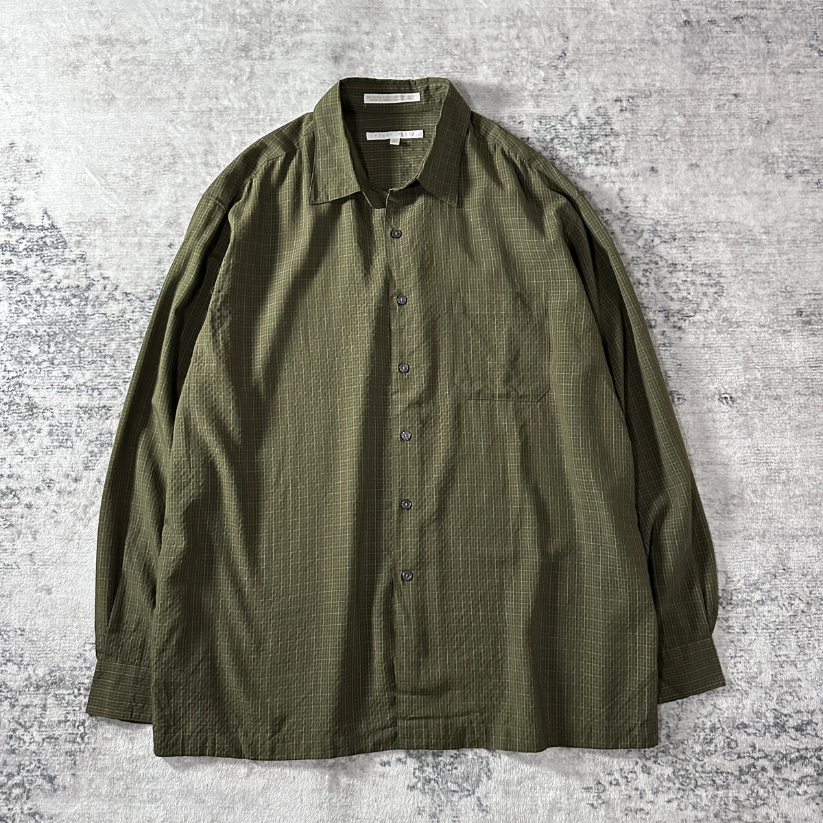 Perry Ellis Khaki Check Rayon Long Sleeve Shirt Size XL