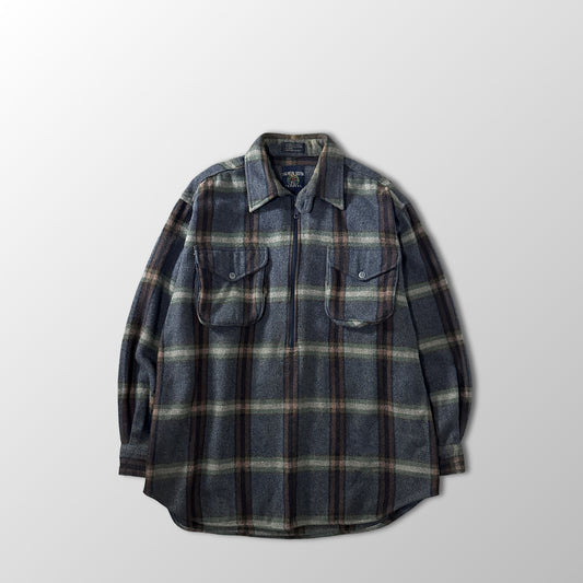 Salmon River Traders Gray Check Wool Blend Half Zip Flannel Shirt Size L