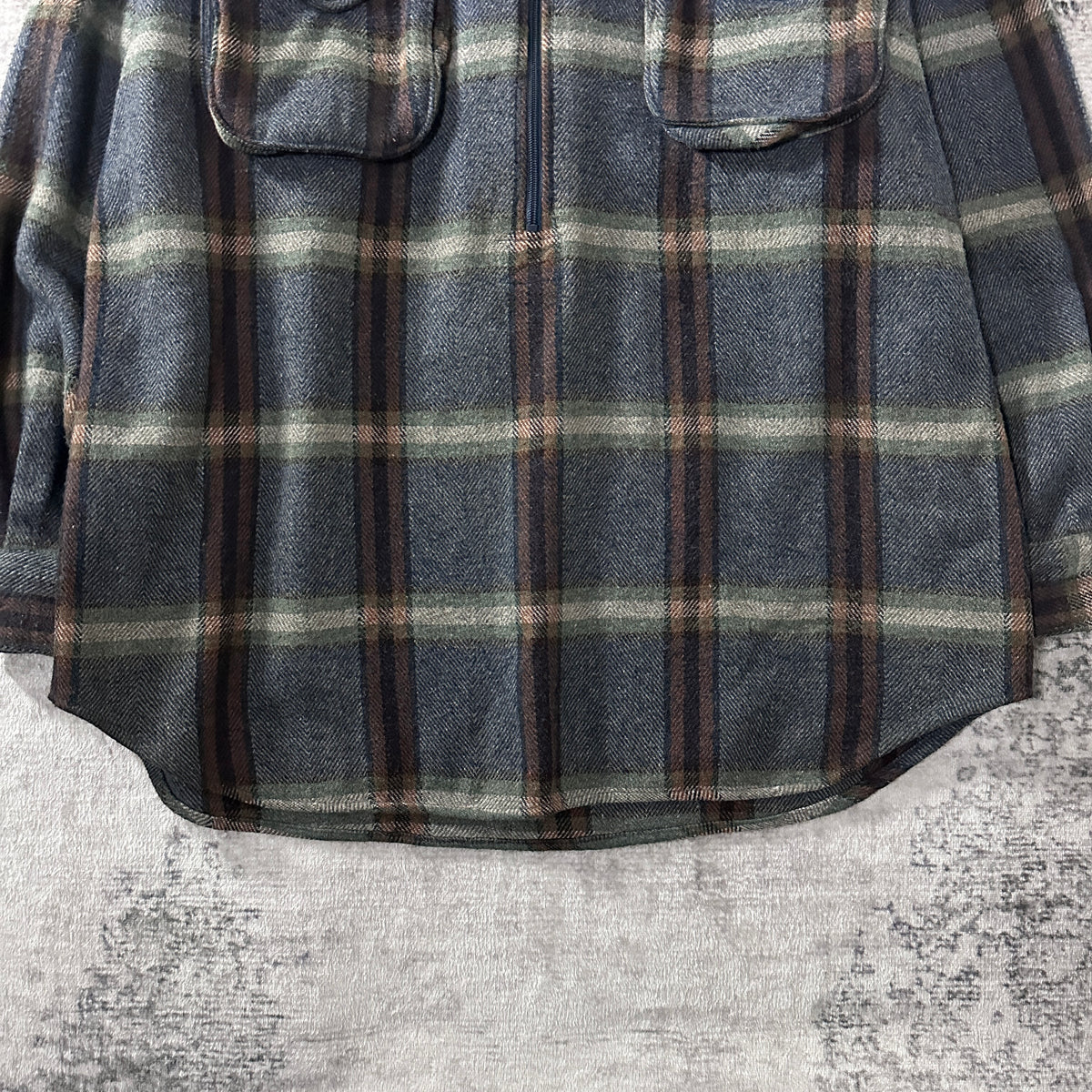 Salmon River Traders Gray Check Wool Blend Half Zip Flannel Shirt Size L