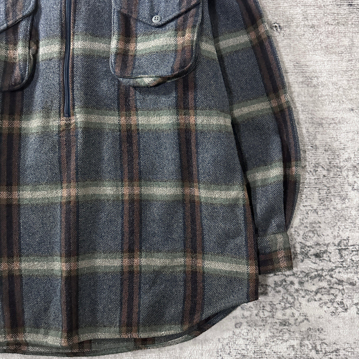 Salmon River Traders Gray Check Wool Blend Half Zip Flannel Shirt Size L