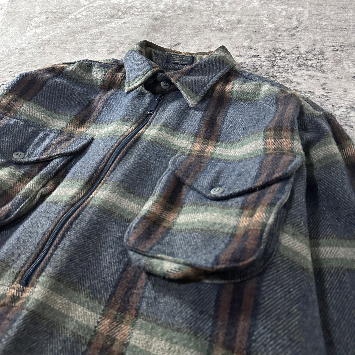 Salmon River Traders Gray Check Wool Blend Half Zip Flannel Shirt Size L