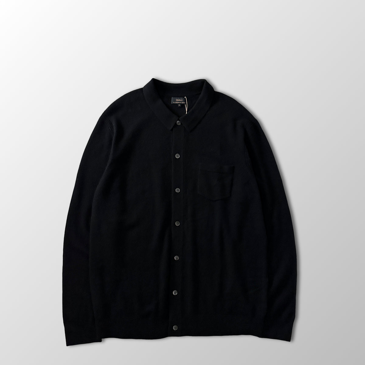 Quince Black 100% Cashmere Button Front Knit Shirt Size XL