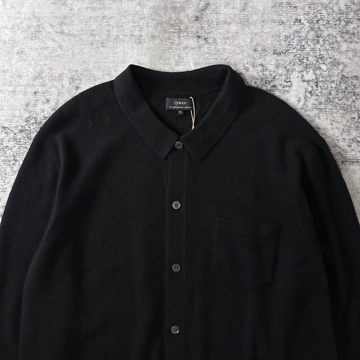 Quince Black 100% Cashmere Button Front Knit Shirt Size XL